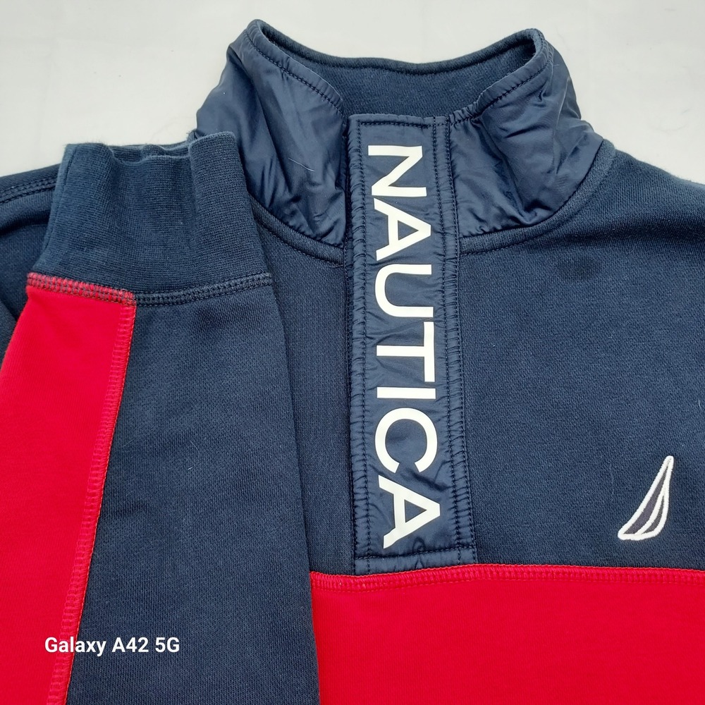 Nautica Mens Small Pullover Sweatshirt Colorblock 1/4 Snap Mock Neck - Picture 1 of 8
